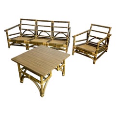 Ensemble canapé-lounge modulaire et table d'appoint en osier bambou Boho Chic par Calif-Asia