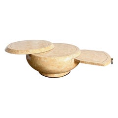 Postmodern Pink Tessellated Stone Swivel Top Coffee Table w/ Extension & Inlay