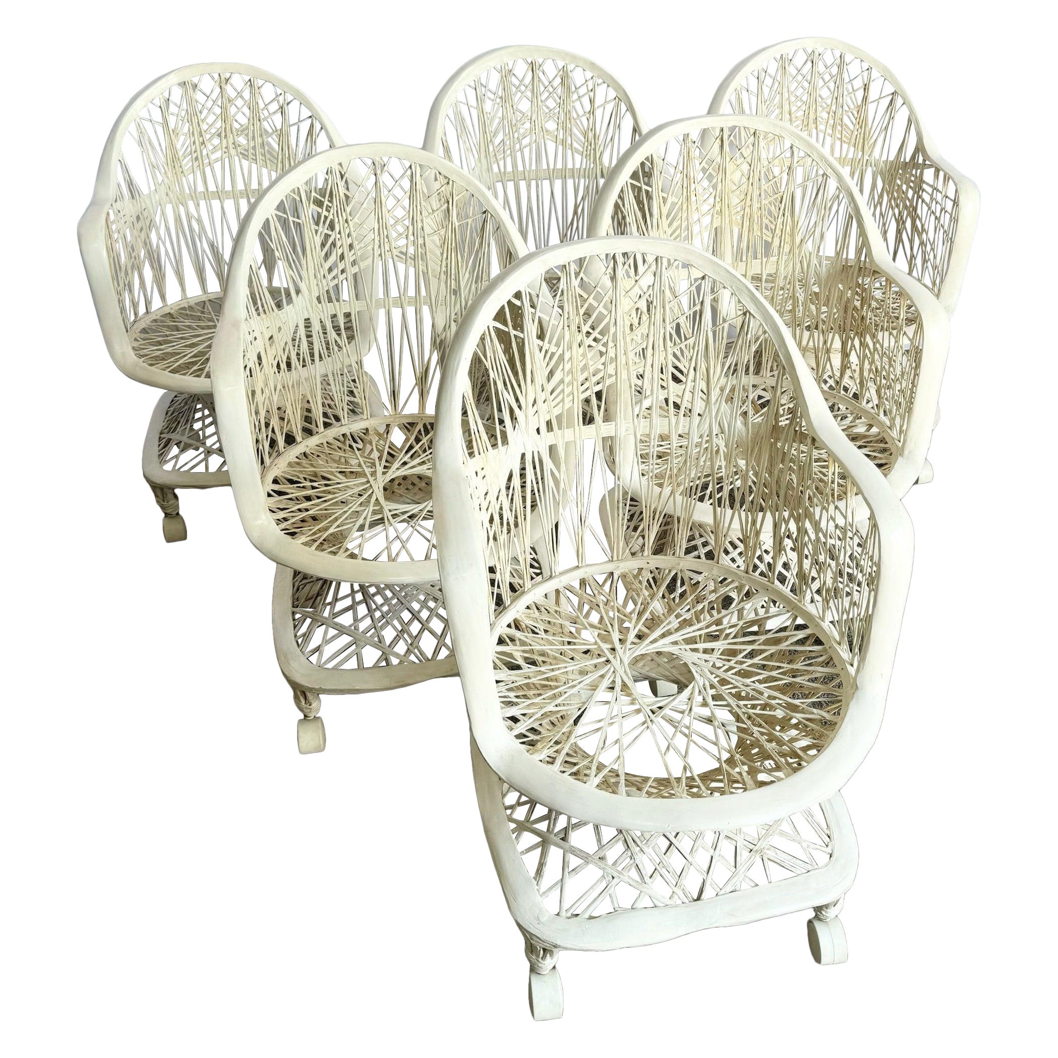 Poltroncine da pranzo in fibra di vetro filata del Mid Century Modern su rotelle - Set di 6 in vendita