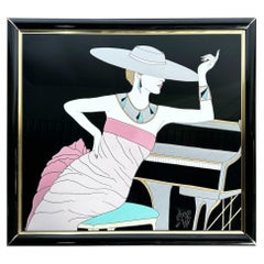 Art Deco Gemälde auf Acryl von Frau in rosa Kleid von Fara Zareey
