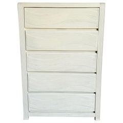 Boho Chic White Wavy Pencil Reed Highboy Dresser - 5 Drawers