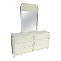 Boho Chic White Wavy Pencil Reed Dresser With Mirror
