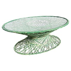 Mid Century Modern Green Oval Spun Fiberglass Glass Top Coffee Table