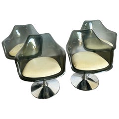Space AGE Chaises de salle à manger Tulipe en Lucite fumé et Chrome - Lot de 4