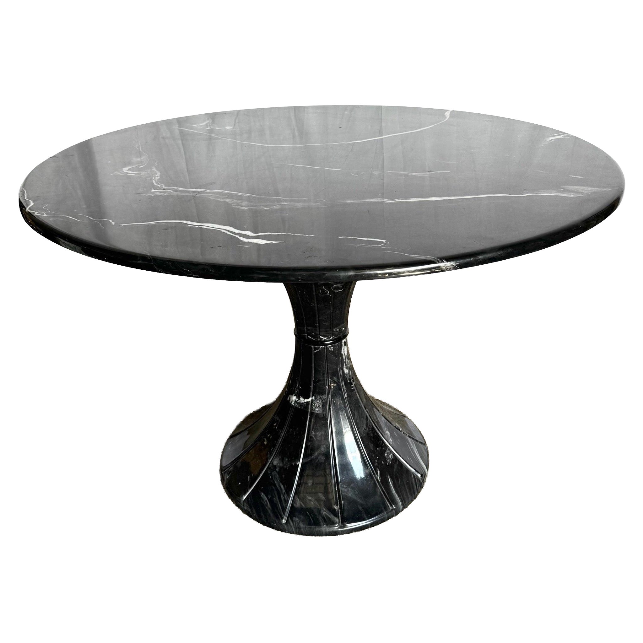 Mesa de comedor circular giratoria postmoderna de imitación de mármol negro