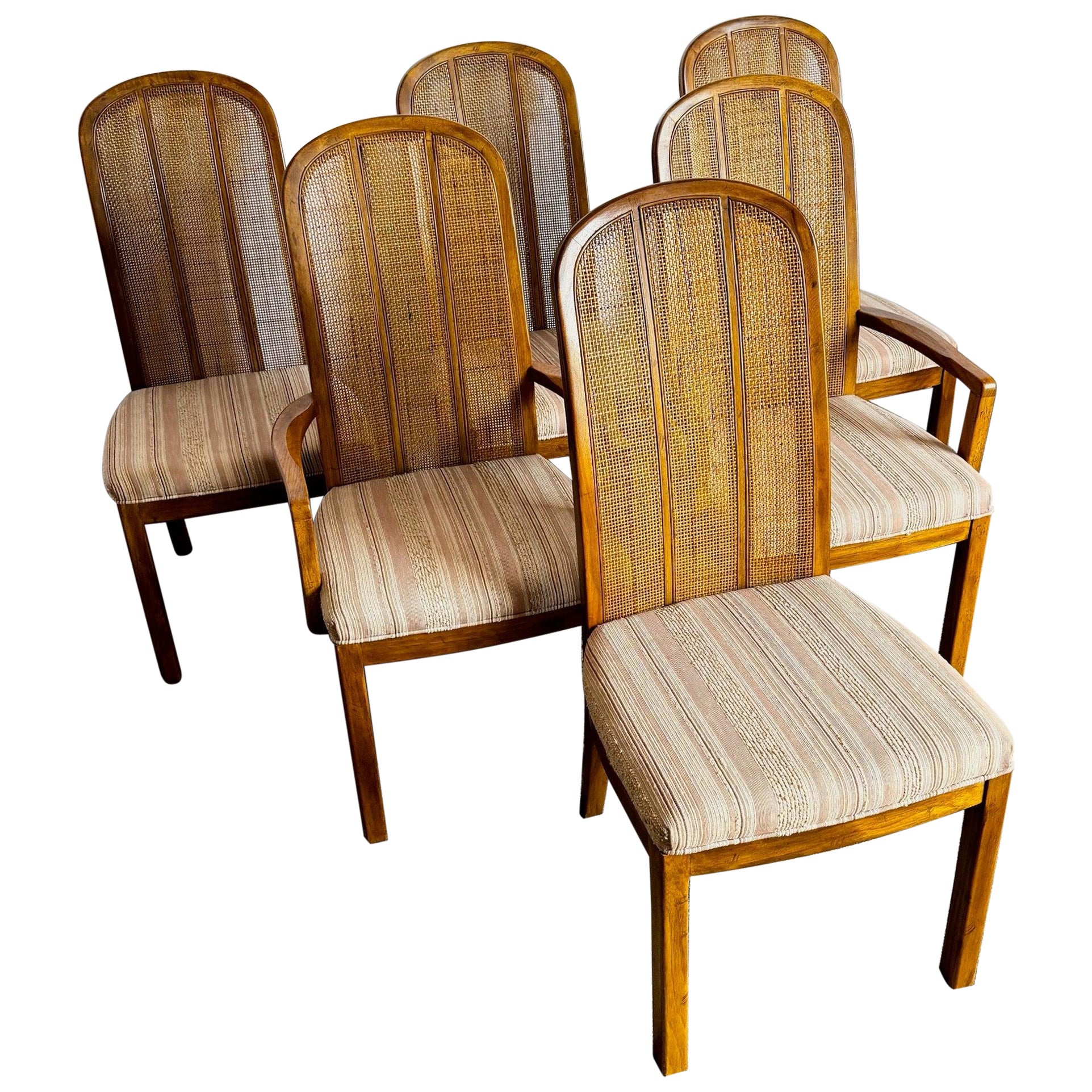 Sedie da pranzo con schienale a canne e quercia di Drexel - Set di 6 sedie del Mid Century Modern in vendita