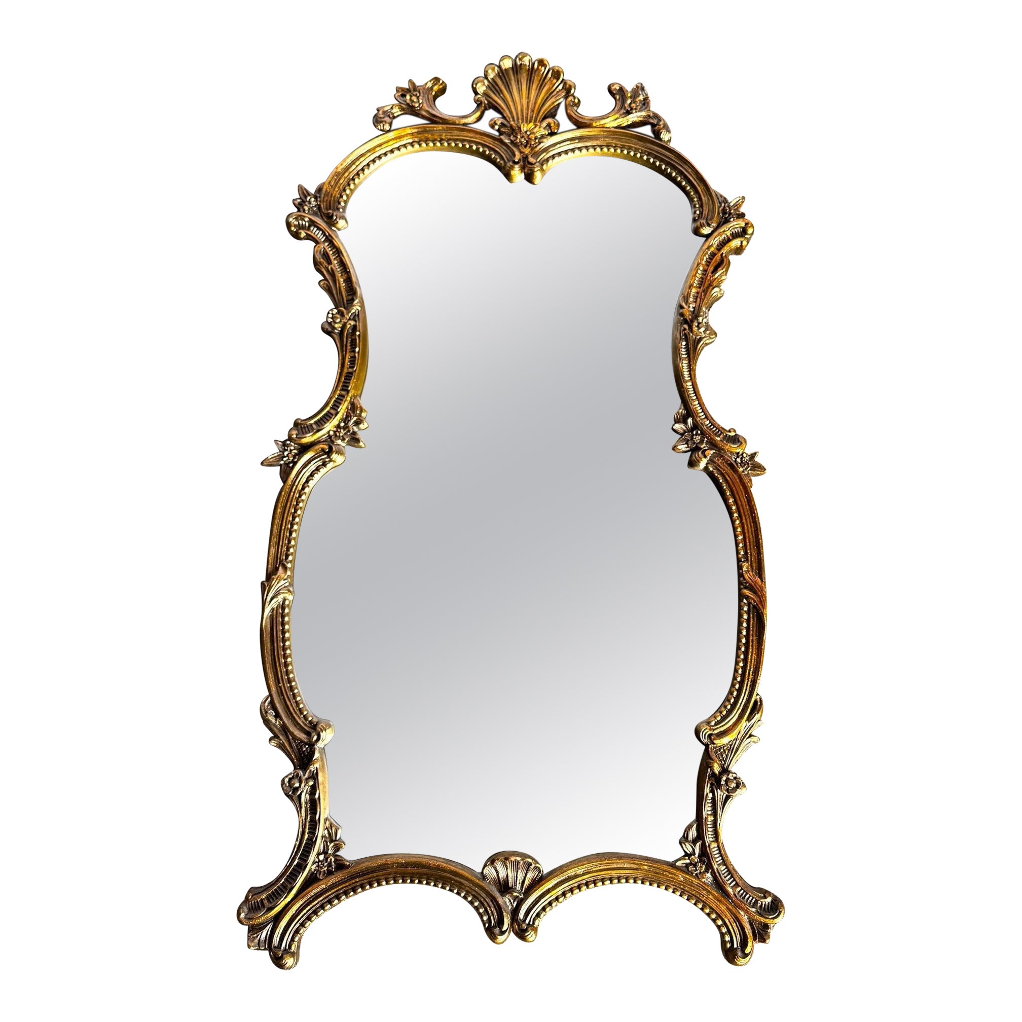 Miroir mural en bois peint doré, style Rococo, vintage en vente