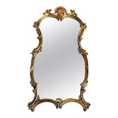 Vintage Rococo Style Pained Gold Wooden Wall Mirror