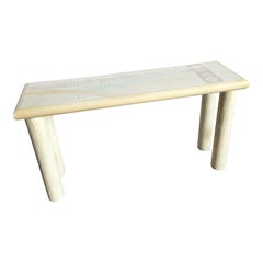 Table console vintage postmoderne signée J Berdou avec finition en plâtre