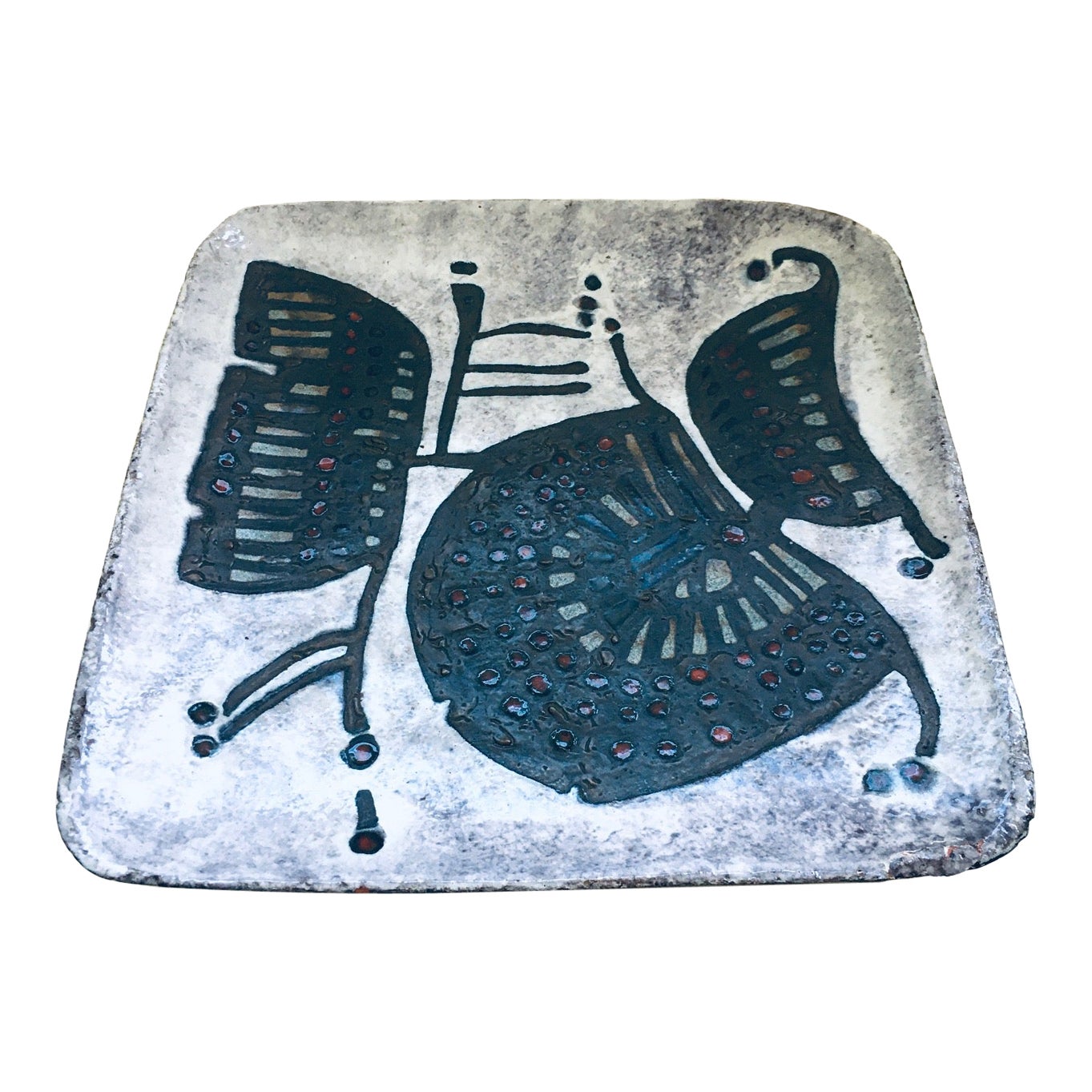 1960's Brutalist Art Studio Ceramics Large Square Dish by Amphora Perignem For Sale