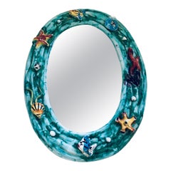 Vintage Art Ceramics 'Ocean' Oval Wall Mirror by Supercasa, Italy 1960's