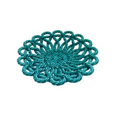 Vintage Art Ceramics Green Braided Woven Basket Bowl by Vallauris, France 1950's