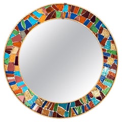 Multicoloured glass mosaic hand-crafted brutalist wall mirror, Spain, 1960s