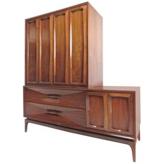 Two-Piece Mid-Century Sculpted Bedroom Dresser