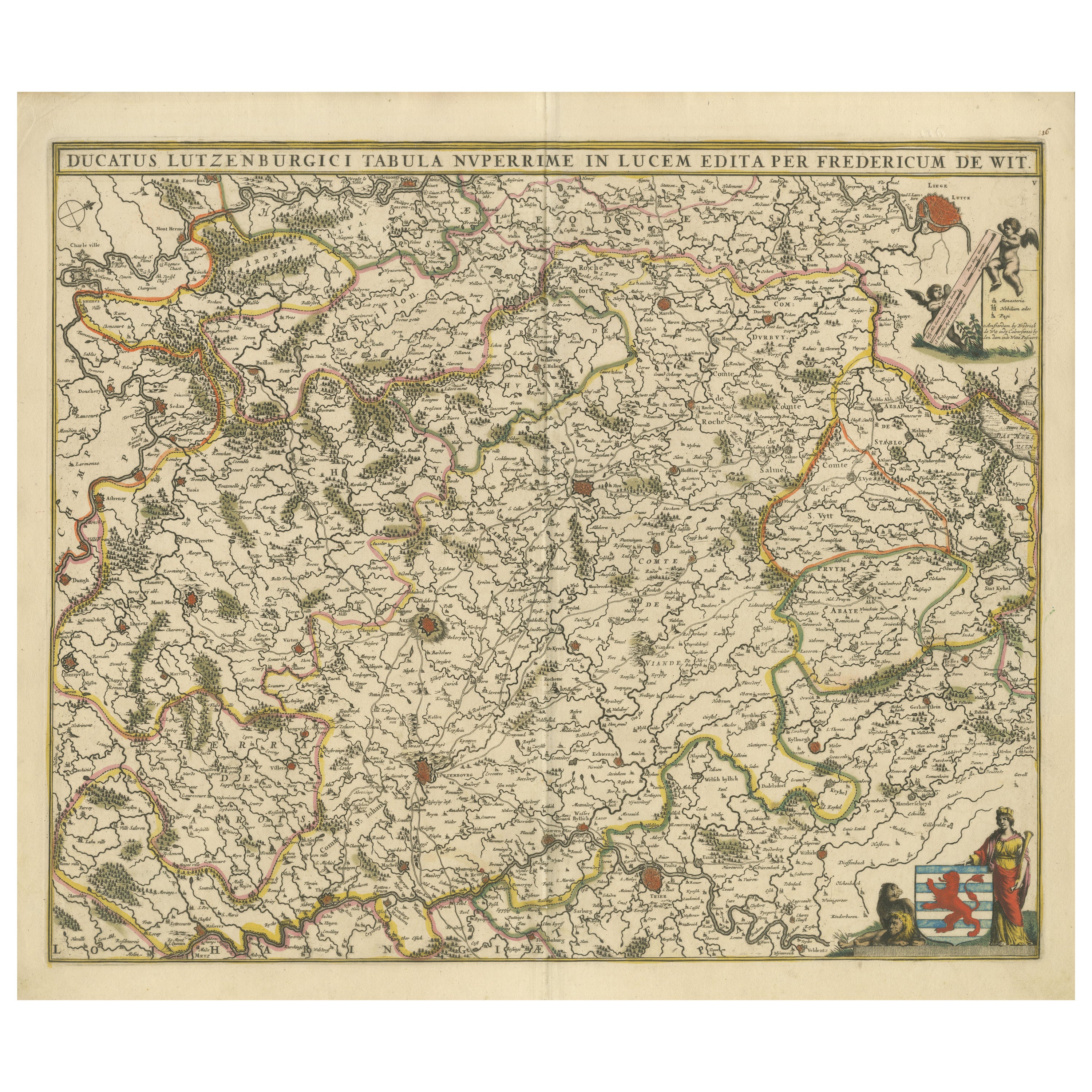 Original Antique Map of the Duchy of Luxembourg by De Wit, Amsterdam circa 1680 For Sale