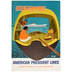 Original Vintage Cruise Ship Travel Poster Singapore American President Lines
