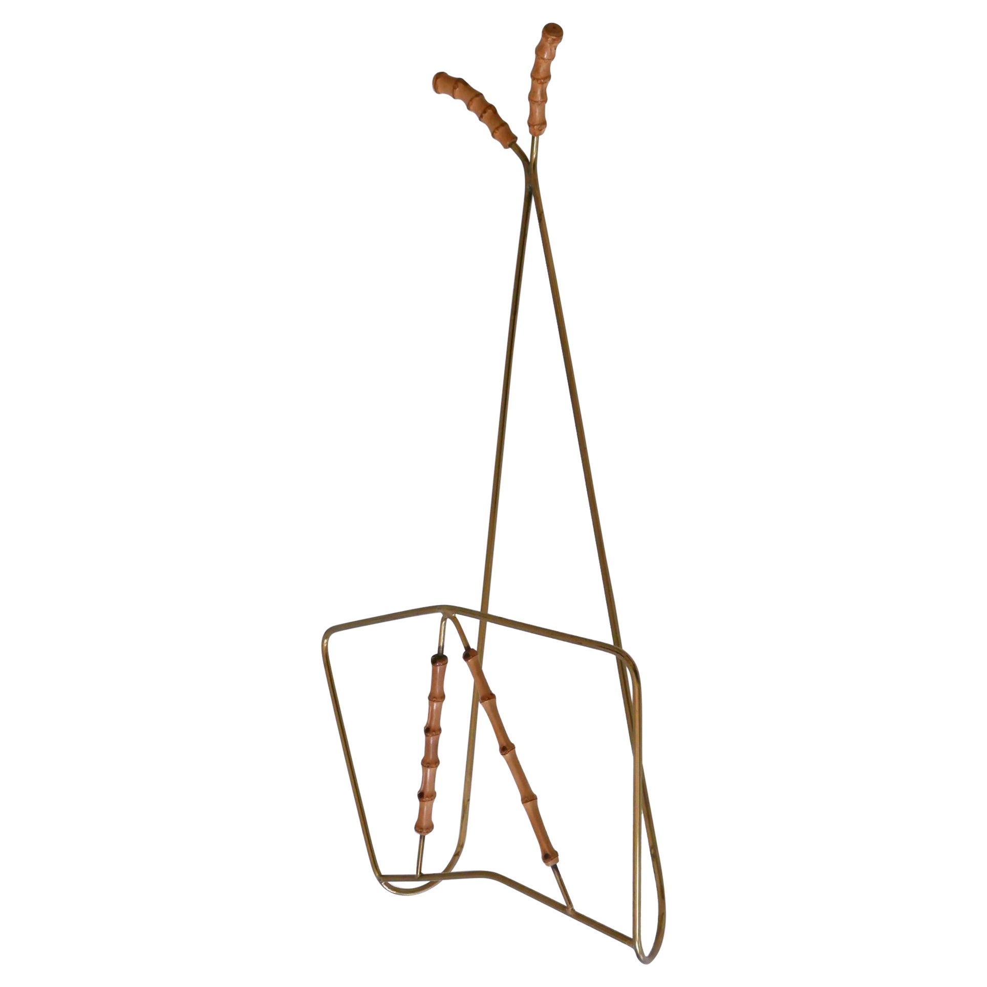 Lovely Mid-Century Wall-Mounted Brass & Bamboo Magazine Rack Germany 1960s For Sale