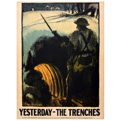 Poster di propaganda politica originale Antique British Ieri Le Trincee