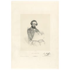 Litografía antigua Retrato de Ary Scheffer por Le Gout-Gérard, hacia 1855