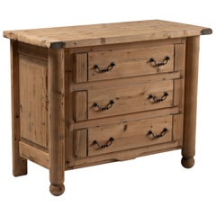 French Pine Commode with Turned Legs and Forged Handles
