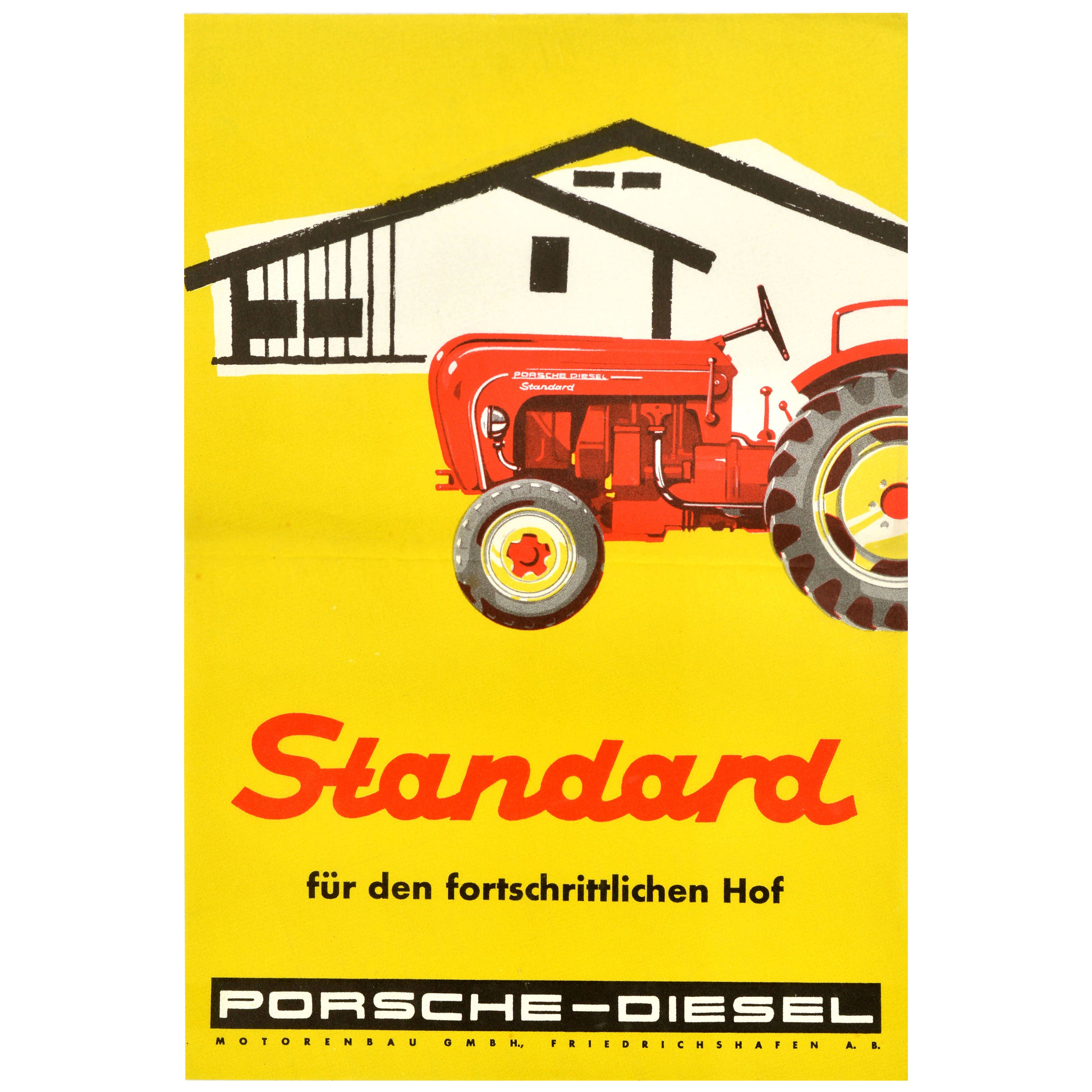 Poster pubblicitario originale d'epoca Porsche Diesel Tractor Progressive Farmyard in vendita
