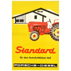 Cartel Publicitario Original Vintage Tractor Diesel Porsche Granja Progresiva