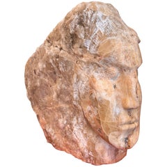A large marble head sculpture in the style of Emily Young