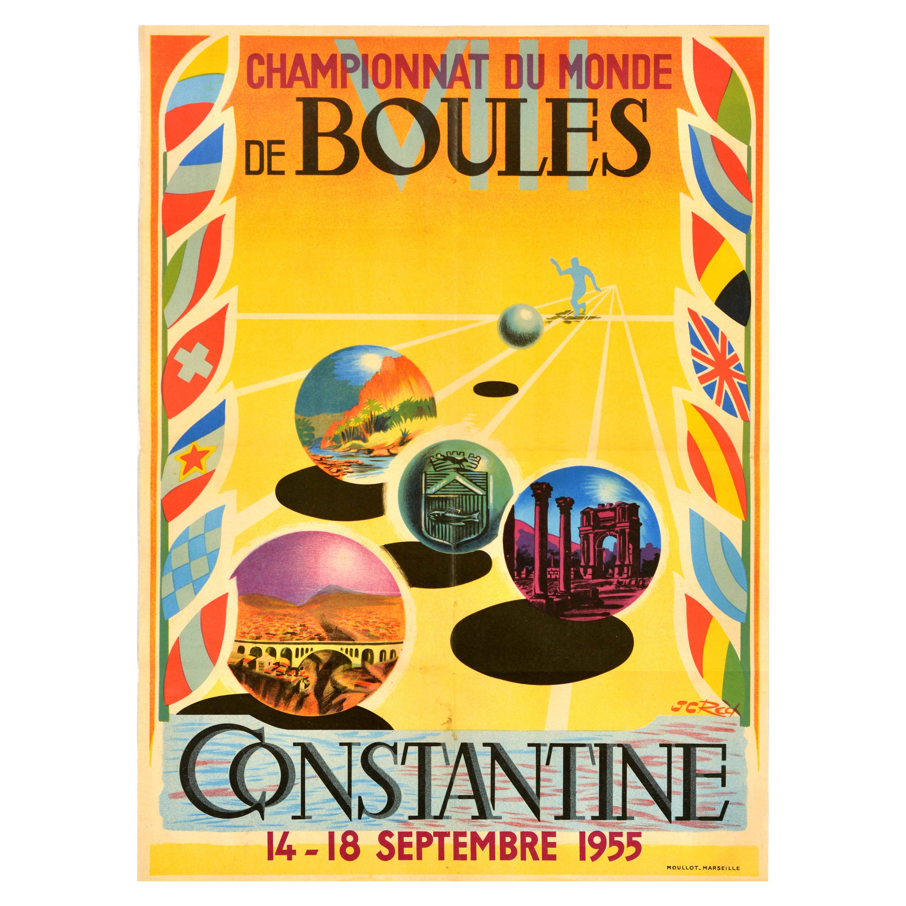 Original Vintage Sport Poster Boules Meisterschaft Constantine Bowling Algerien