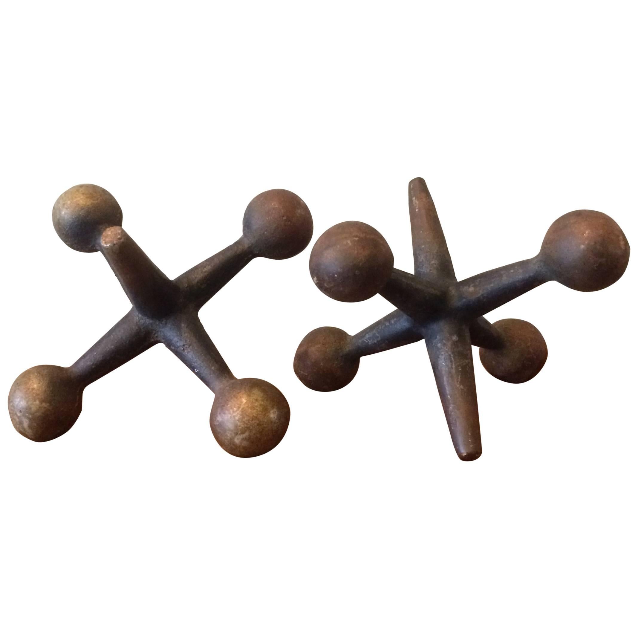 Pair of Large Mid-Century Cast Iron Jacks or Bookends