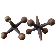 Retro Pair of Large Mid-Century Cast Iron Jacks or Bookends