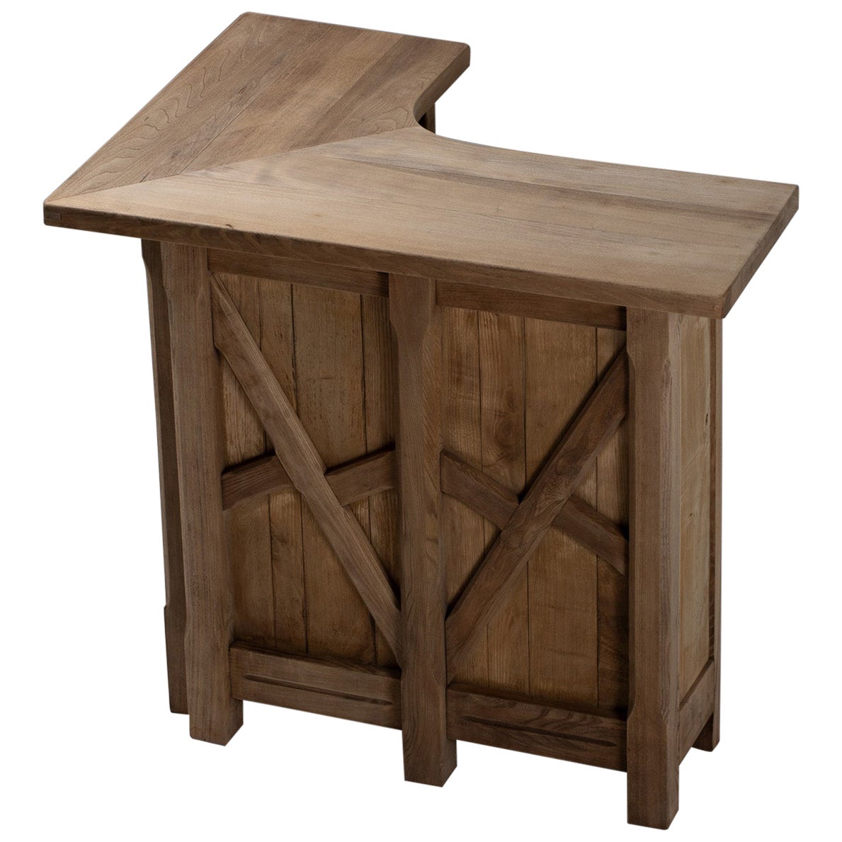 French Elm Bar with Brutalist Detailing For Sale