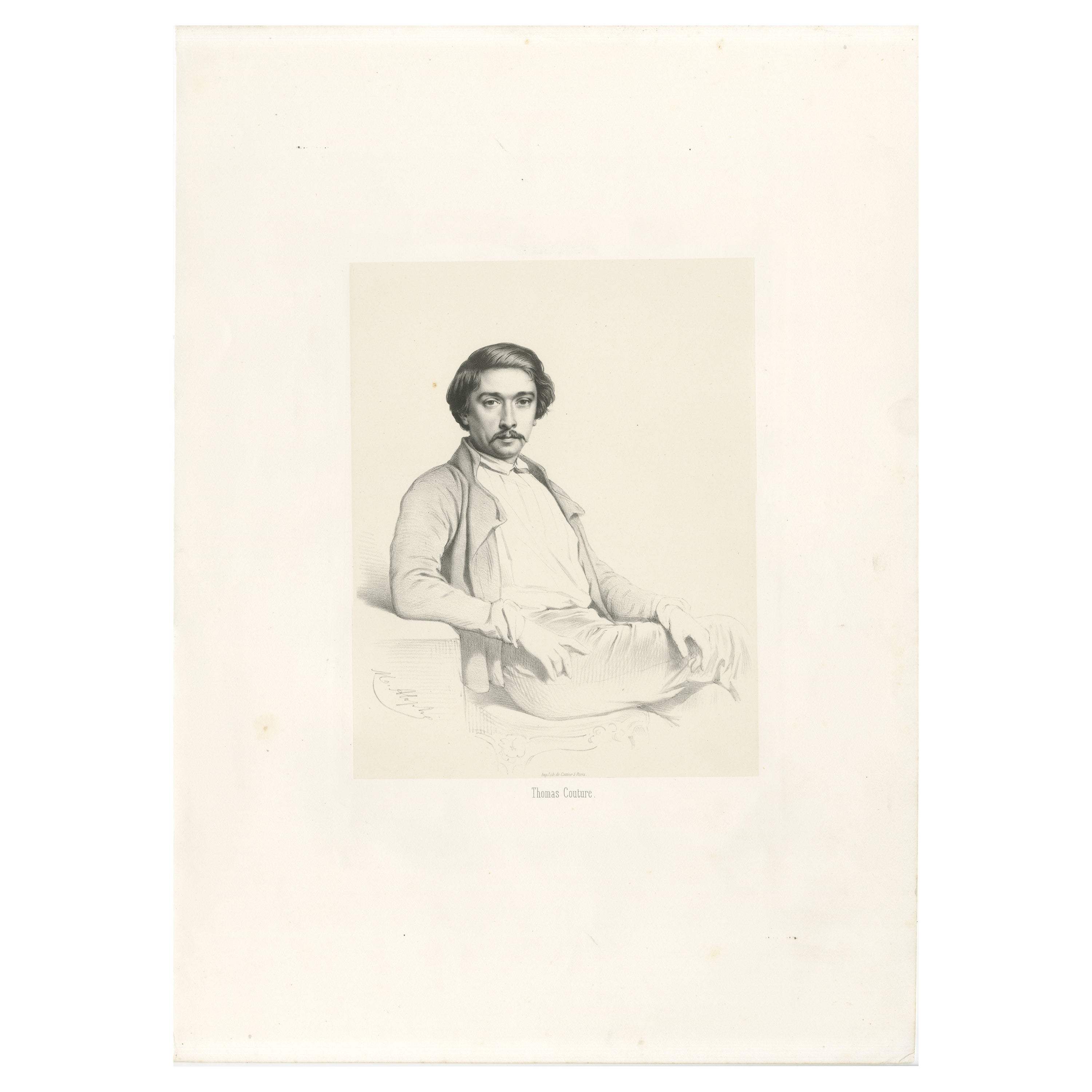Retrato de Thomas Couture - Litografía francesa del siglo XIX de Le Gout-Gérard