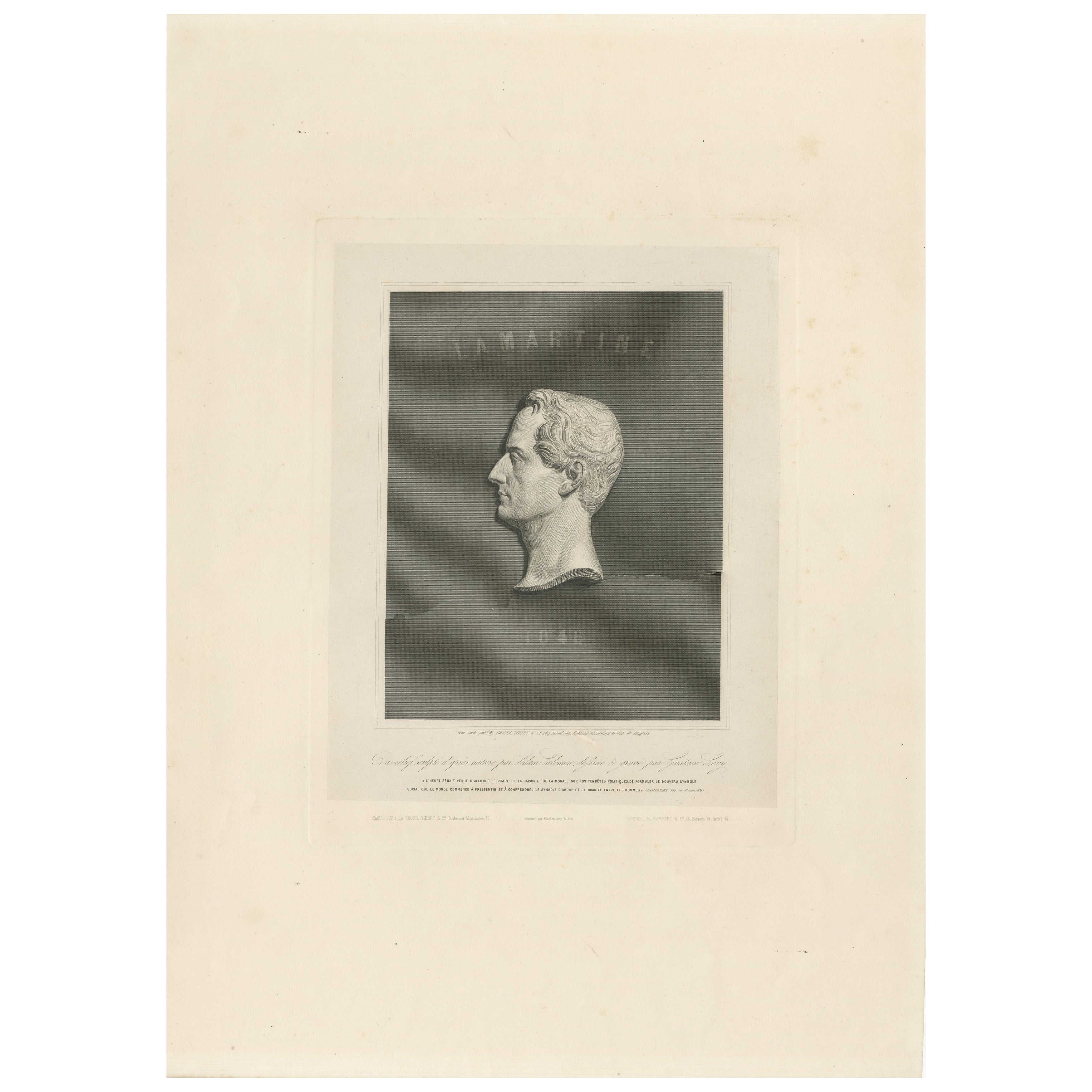 Retrato de Alphonse de Lamartine - Grabado según David d'Angers, 1843