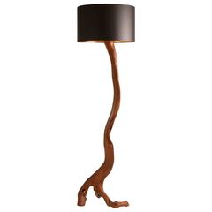 French Hand-Carved Mid-Century Olivewood Floor Lamp