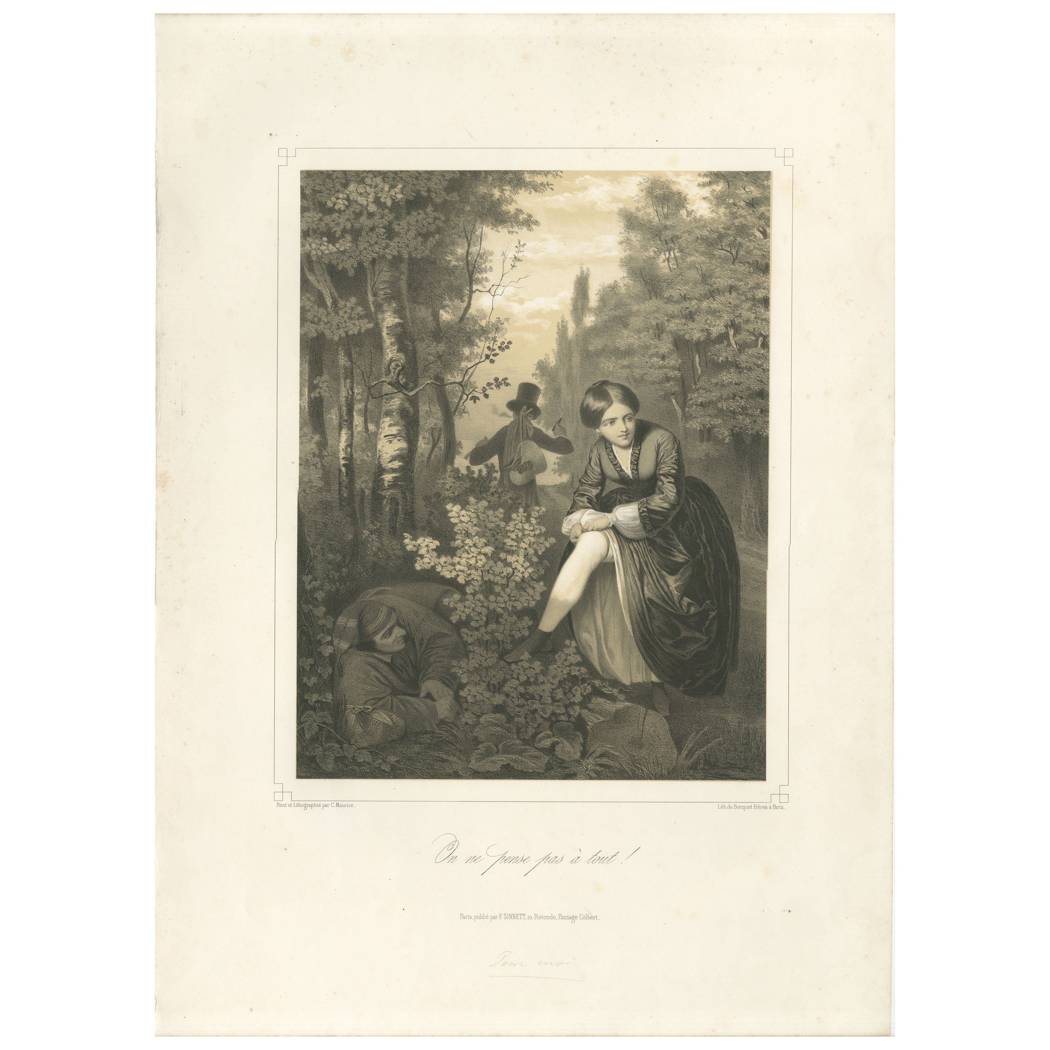 On ne pense pas à tout - Litografía romántica francesa, París hacia 1840