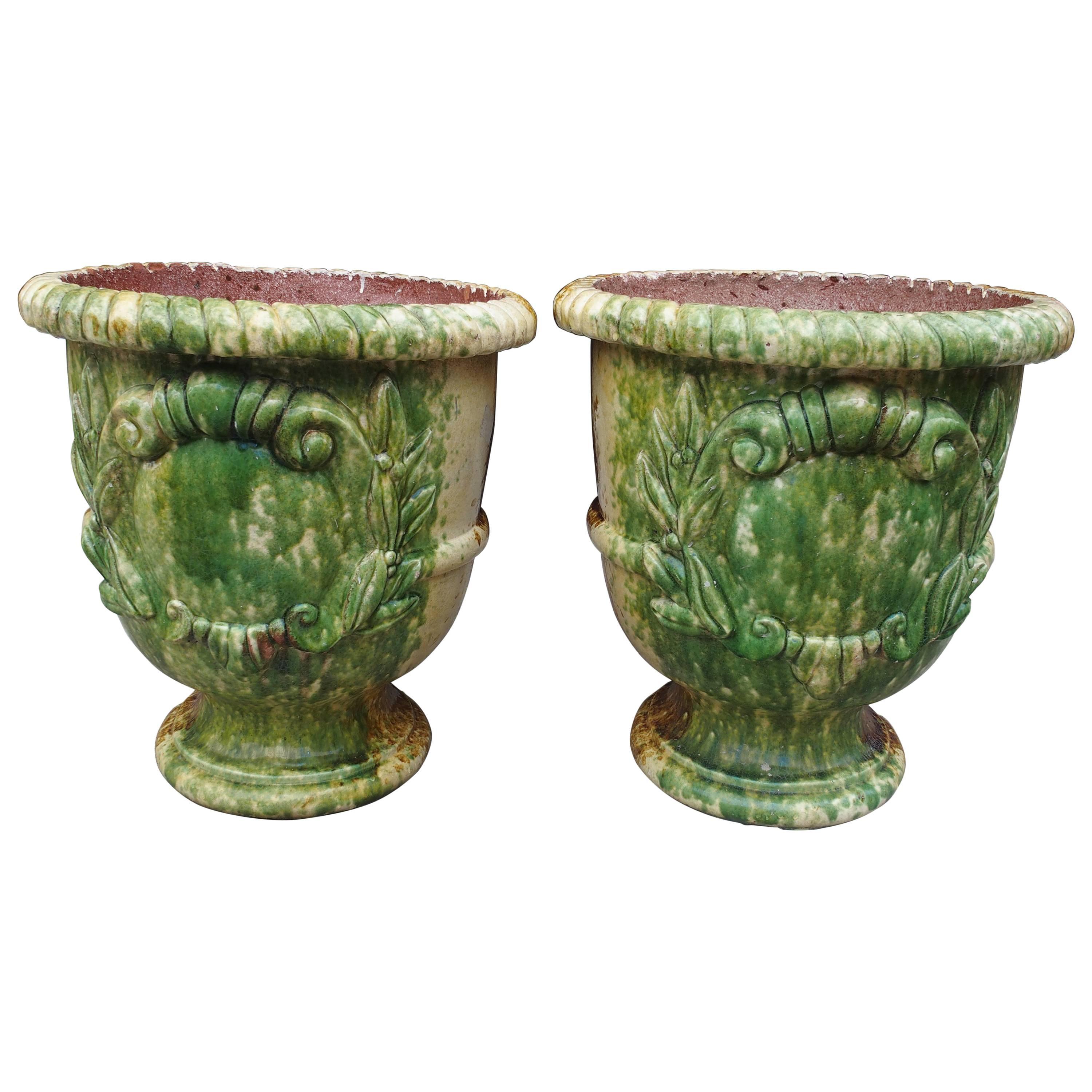 Pair of Glazed French Anduze Pots