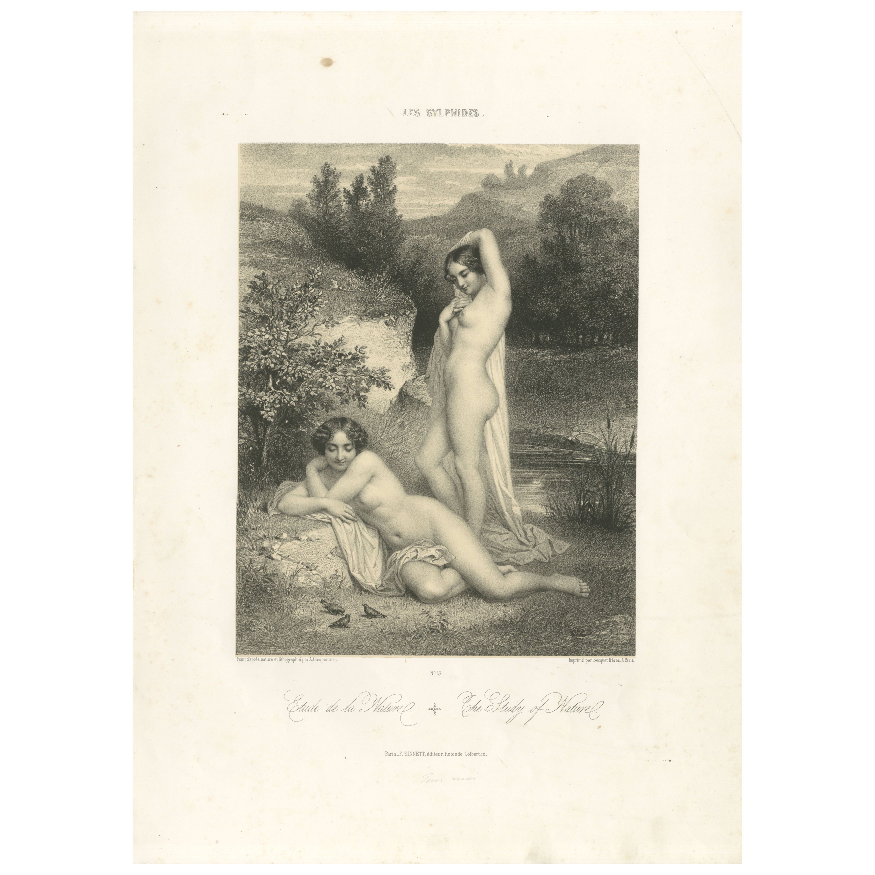 Les Sylphides - Litografía Desnudo Romántico, Étude de la Nature, París circa 1840