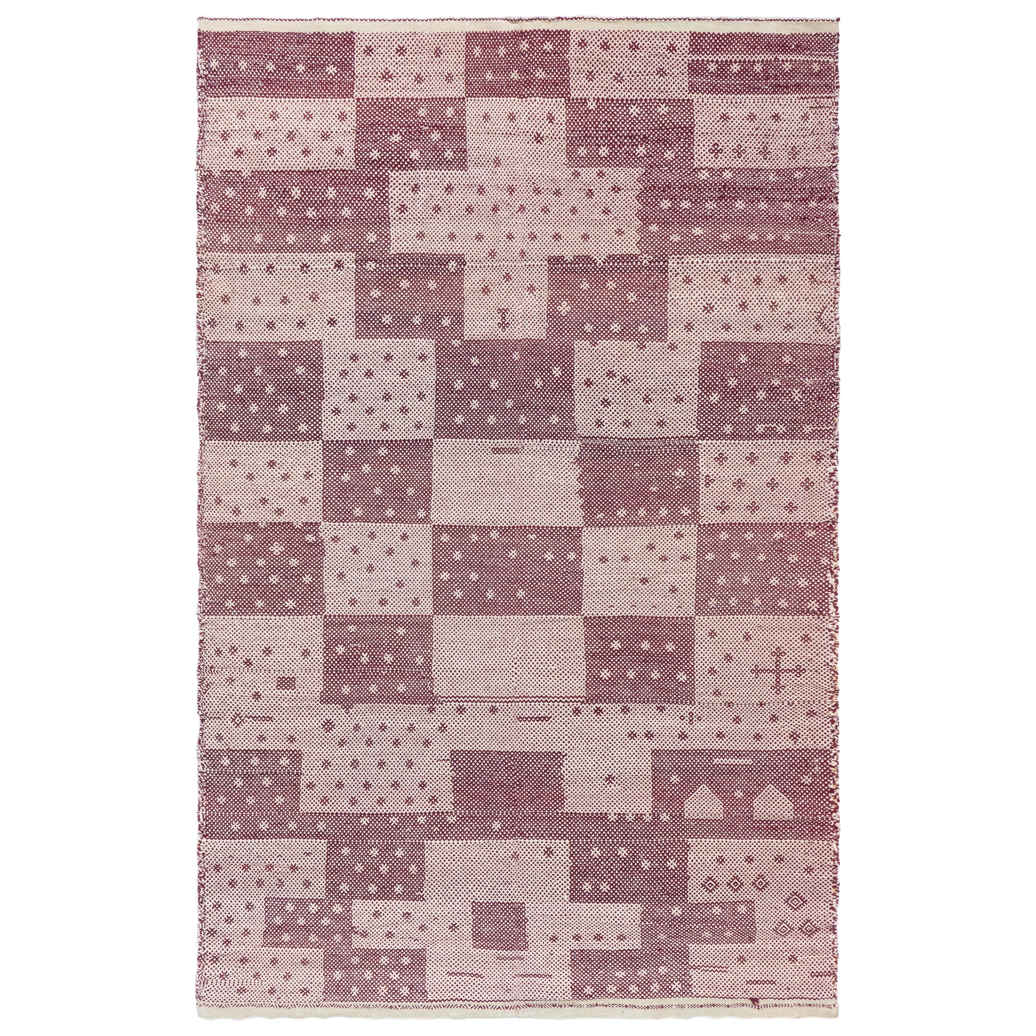 Moderner geometrischer Flachgewebe-Wollteppich im marokkanischen Stil von Doris Leslie Blau im Angebot