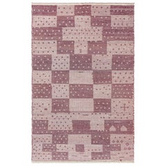 Moderner geometrischer Flachgewebe-Wollteppich im marokkanischen Stil von Doris Leslie Blau