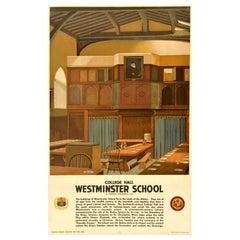 Original Vintage Travel Advertising Poster Westminster School College Hall LMS