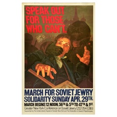 Original Vintage Cartel de Protesta Marcha Judía Soviética Nueva York Speak Out URSS