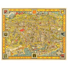 Original Antique Travel Map Poster Barcelona Map International Exposition Spain