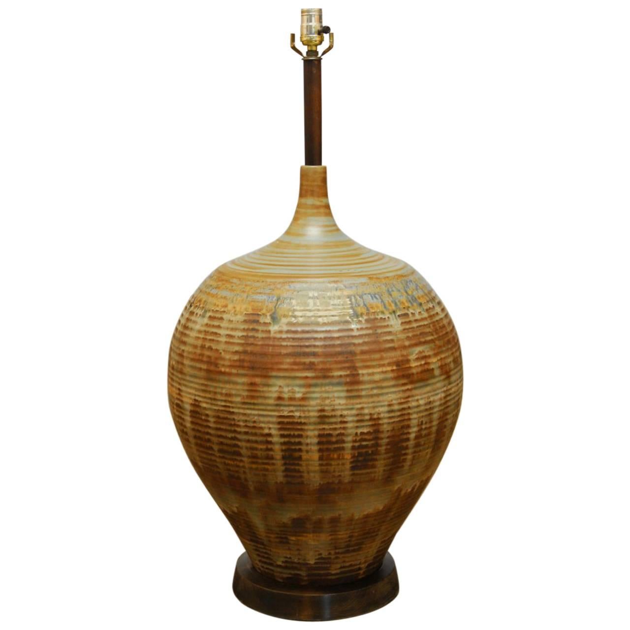 Monumental Mid-Century Drip Glaze Ceramic Table Lamp