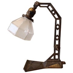 Arts 
Crafts Cast Iron Table Lamp with Frosted Glass Shade
