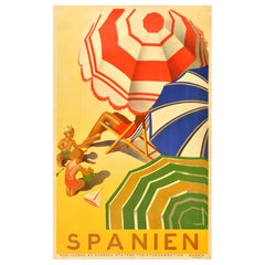 Original Vintage Summer Holiday Travel Poster Spanien Spain Morell Parasols