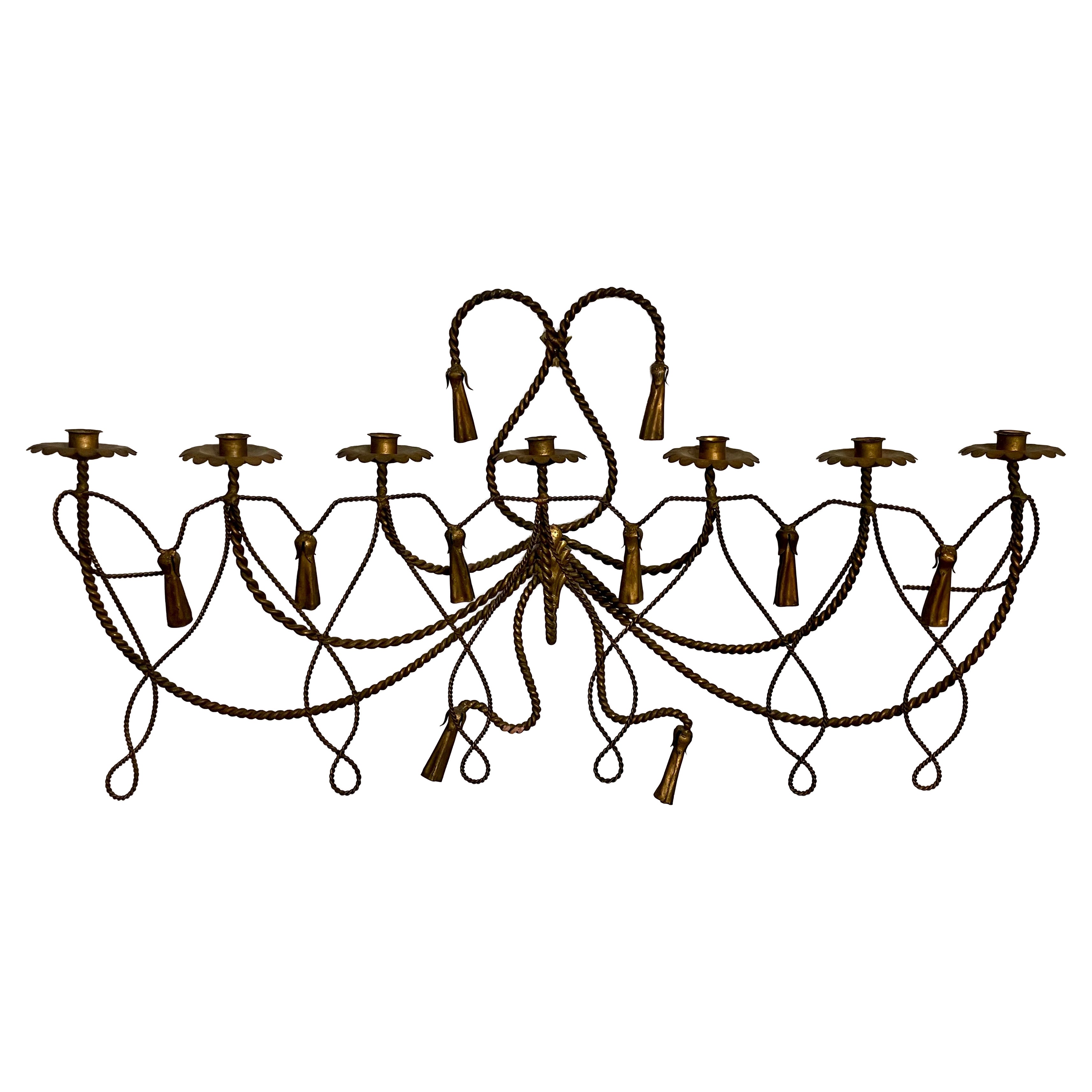 Italian Rope And Tassel Gilt Candle Wall Sconce For Sale