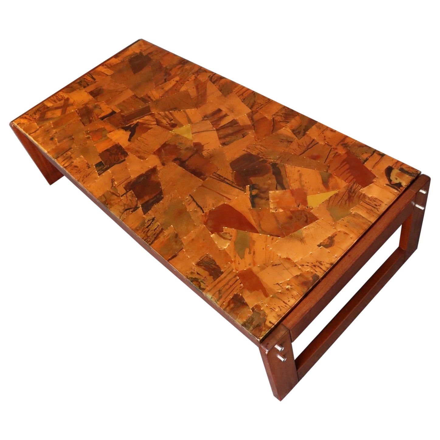 Brazilian Modern Rosewood and Copper Mosaic Coffee Table by Percival Lafer For Sale