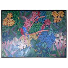 Cautivadora Escena de la Selva Haitiana con Guacamayos - Arte Original Firmado