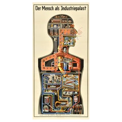 Original Vintage Poster Man As Industrial Palace Body Steampunk Fritz Kahn