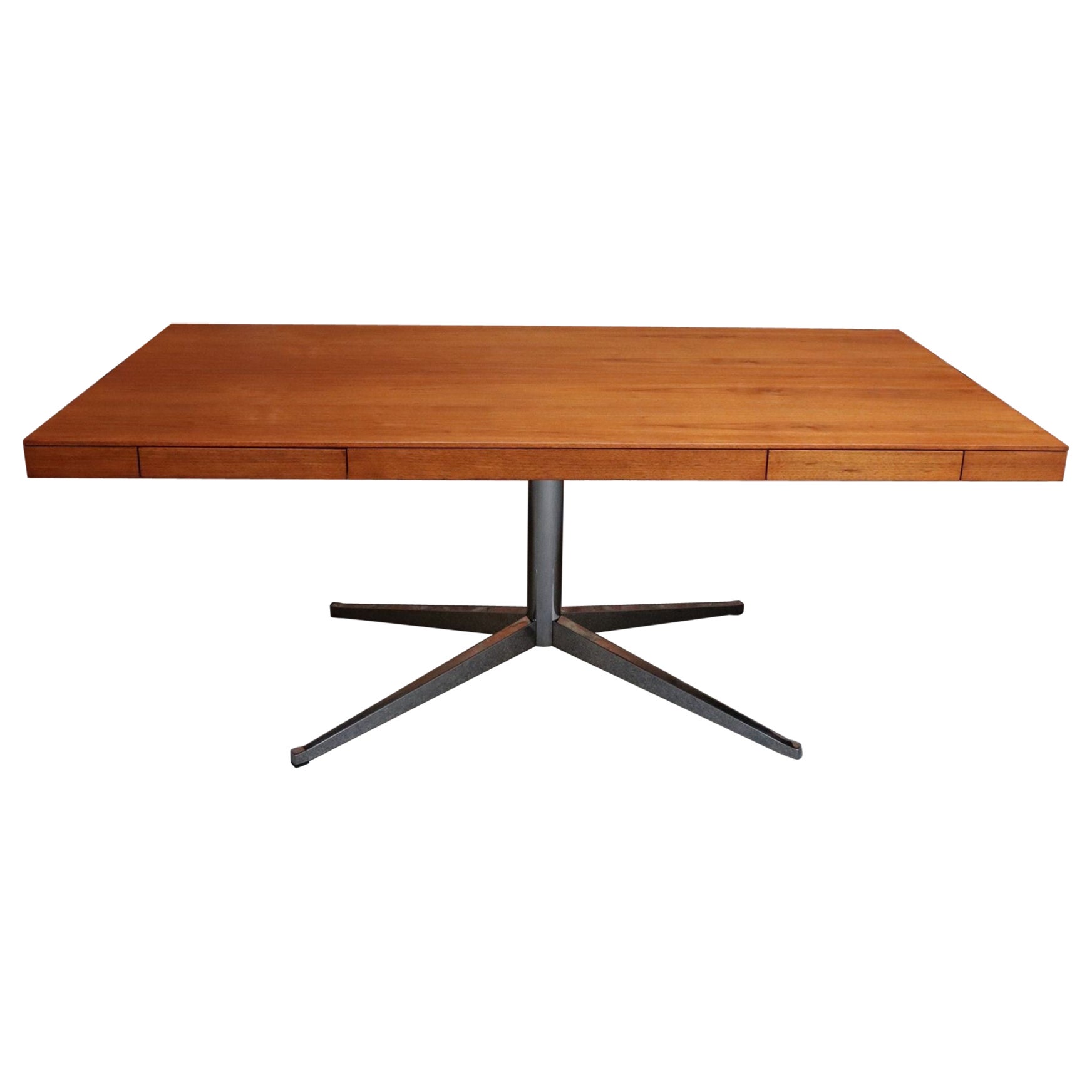 Vintage Florence Knoll Teak and Chromed-Steel Partner's Desk / Executive Desk For Sale